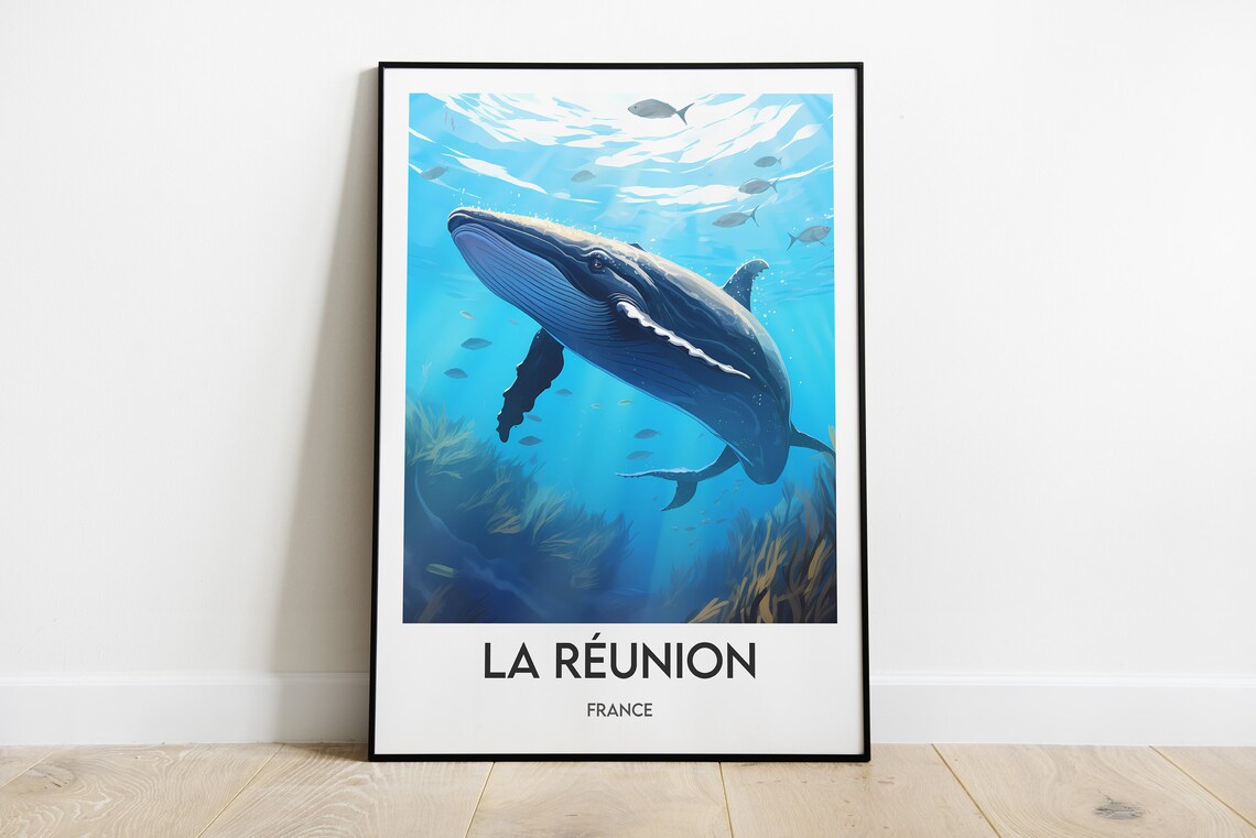 Reunion Island Humpback Whale Underwater Ocean Life Travel Poster