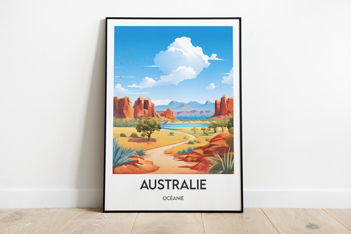 Australia Red Rock Outback Billabong Desert Landscape Poster Art