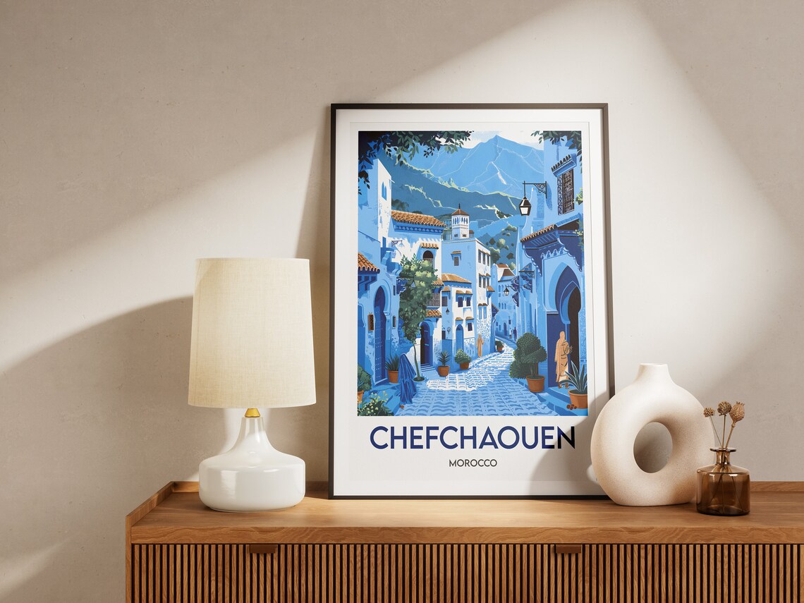 Chefchaouen Poster Art Print Morocco Print Morocco Wall Art - Image 2