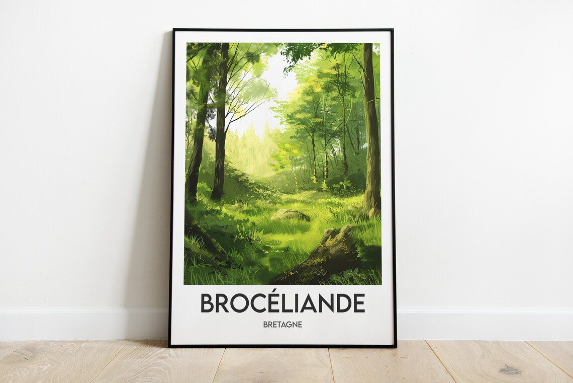 Broceliande Bretagne France Sunlit Green Forest Light Art Poster