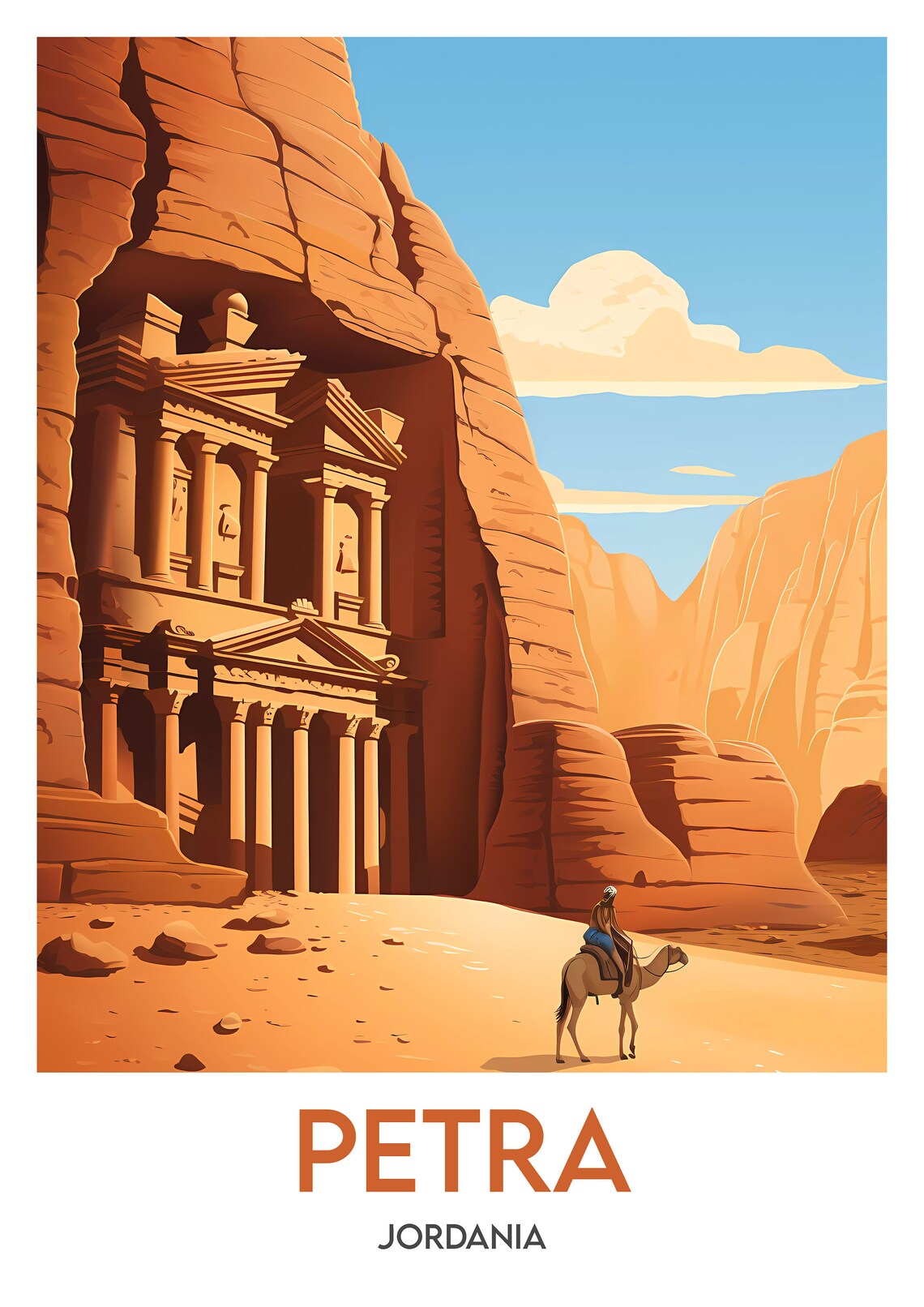 Petra Jordan Treasury Carved Facade Camel Rider Desert Travel Poster - Image 2