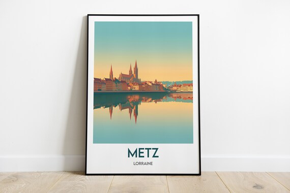 Metz Lorraine France Cathedral Sunset Reflection River Poster