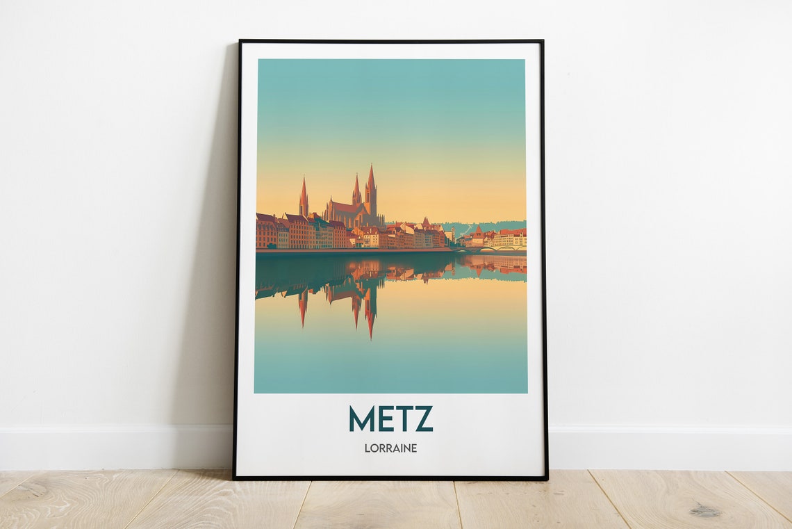 Metz Lorraine France Cathedral Sunset Reflection River Poster