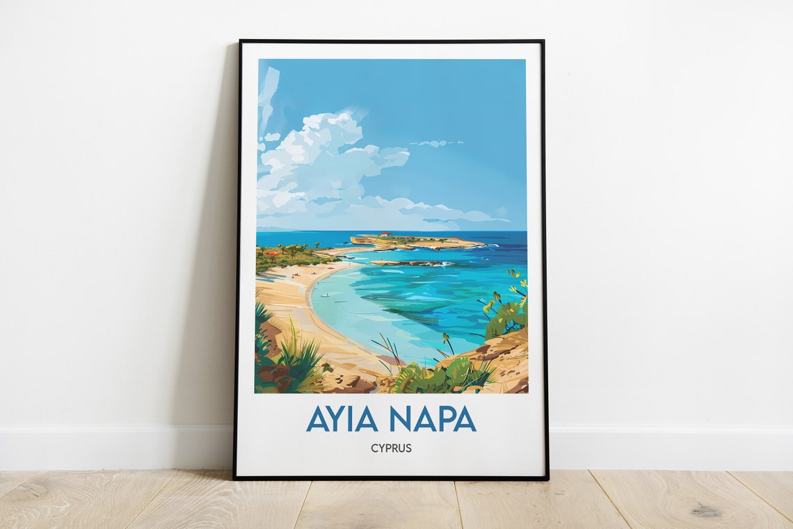 Ayia Napa Curved Sandy Beach Turquoise Sea Cyprus Travel Poster