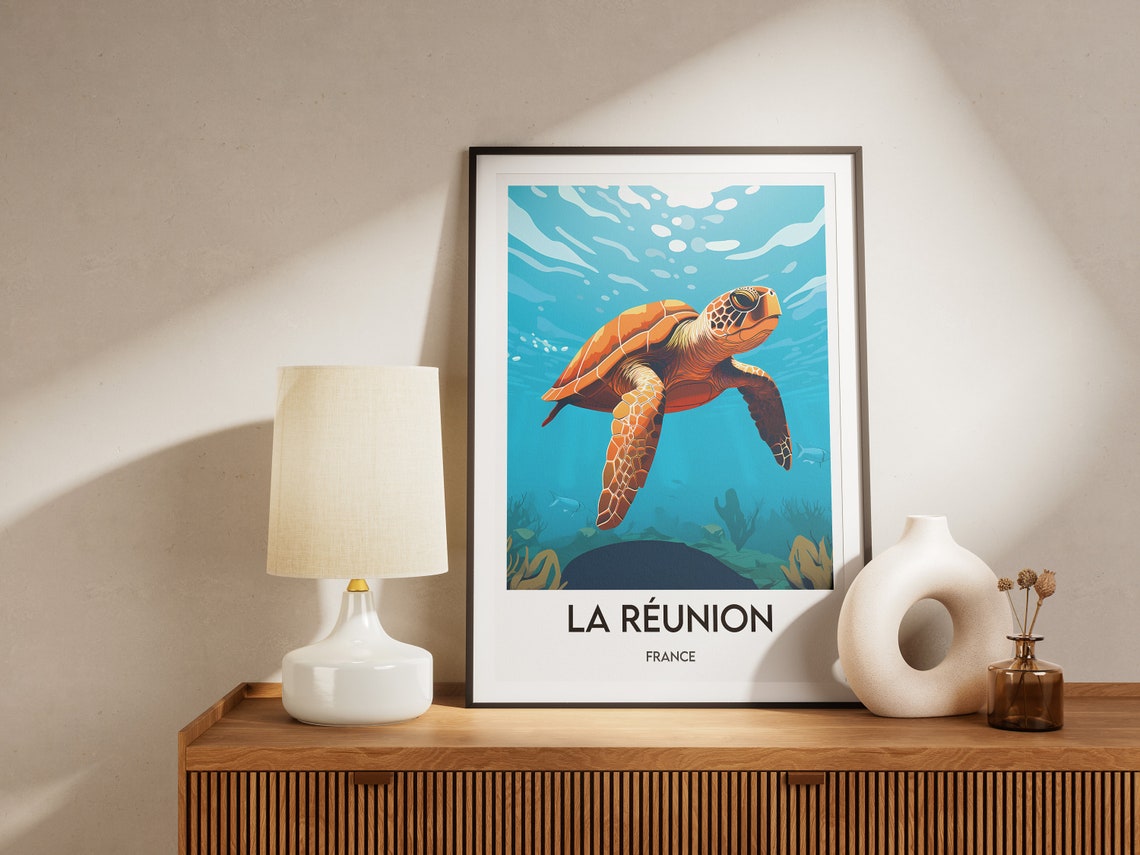 Reunion Island Sea Turtle Reef Underwater Indian Ocean Poster - Image 2