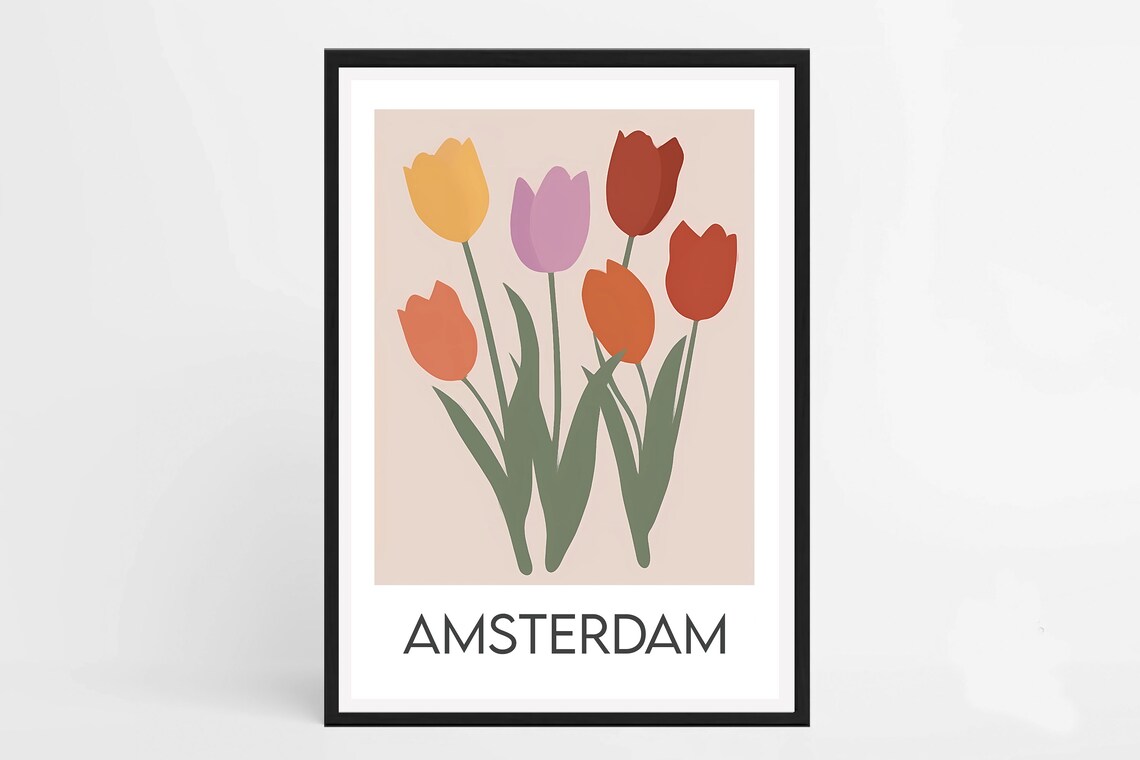 Amsterdam Tulip Flower Bouquet Pastel Minimalist Botanical Poster