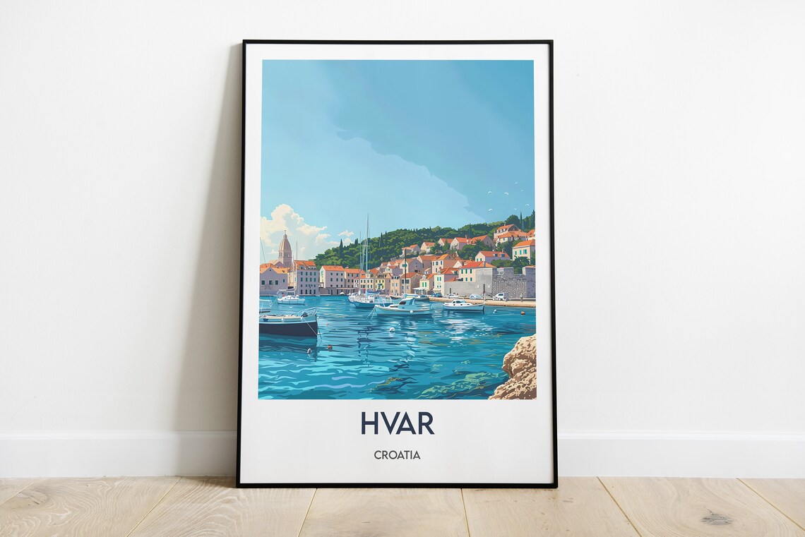 Hvar Harbor Sailboats Old Town Adriatic Croatia Travel Poster