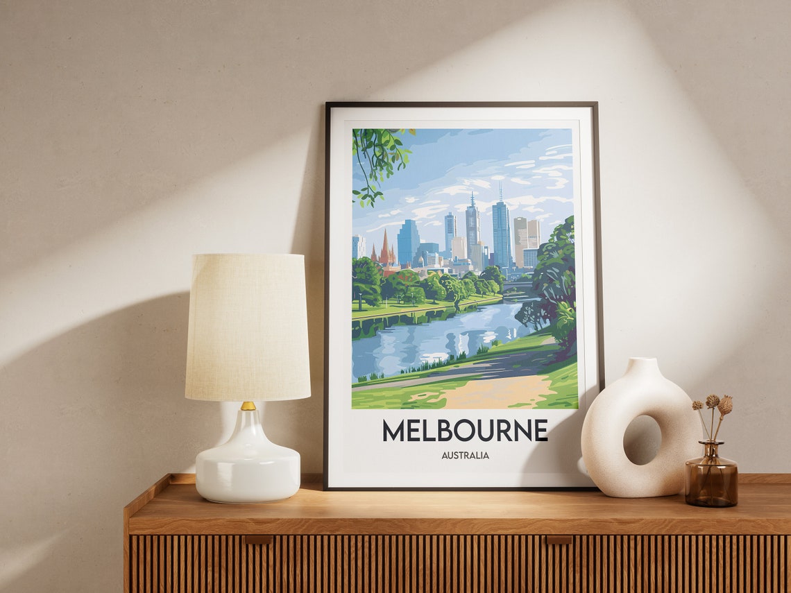 Melbourne Skyline Yarra River Parklands Australia Travel Poster - Image 2