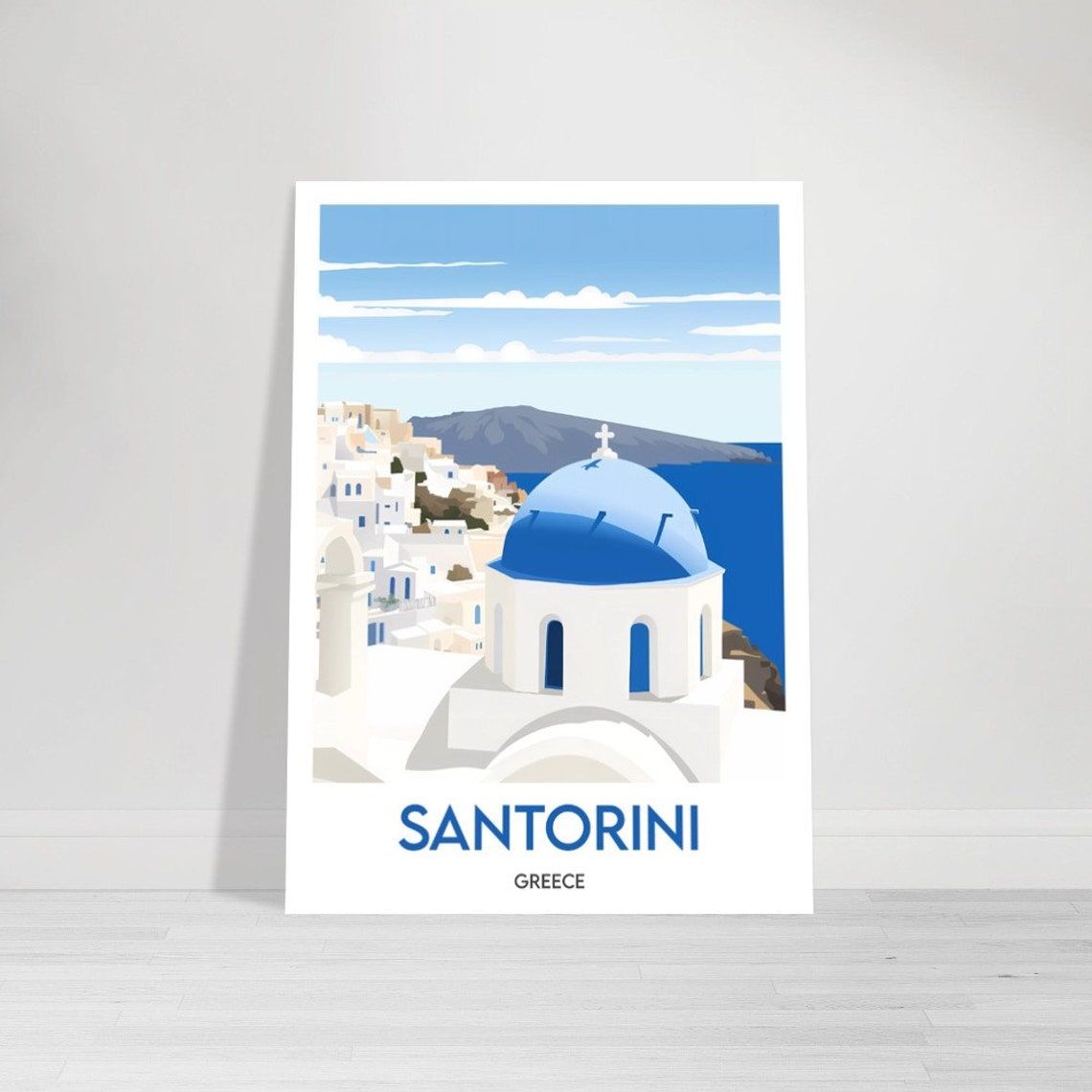 Santorini Greece Blue Dome Church Whitewashed Town Travel Poster - Image 2