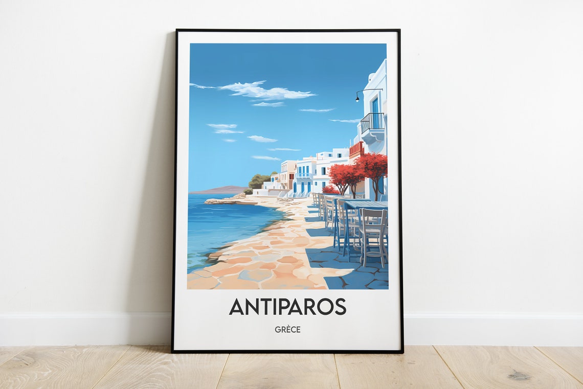 Antiparos Greece Beachfront Promenade Taverna Walk Travel Poster