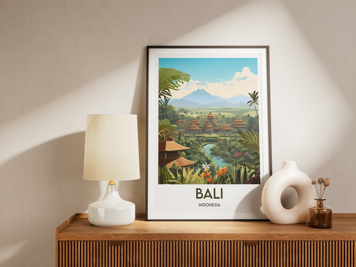 Bali Indonesia Temple Jungle Valley Minimalist Travel Poster - Image 2