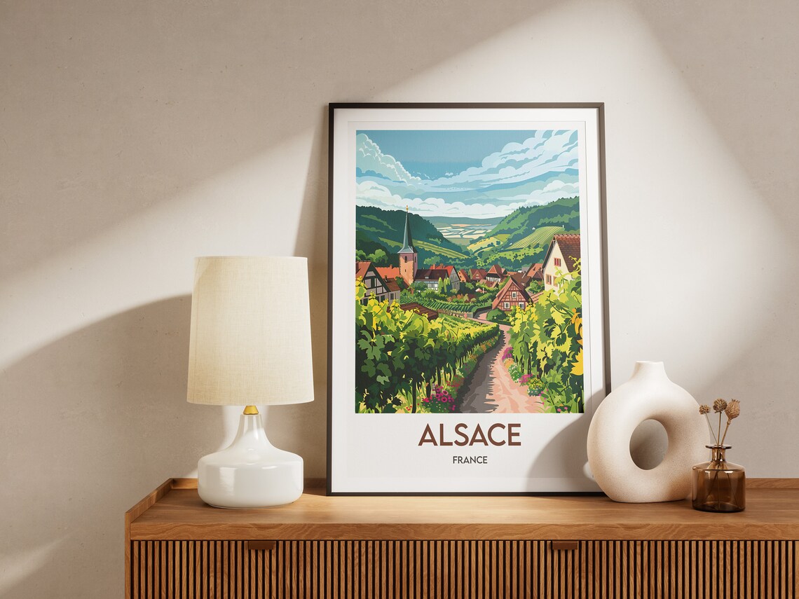 Alsace France Vineyard Village Church Steeple Valley View Poster - Image 2