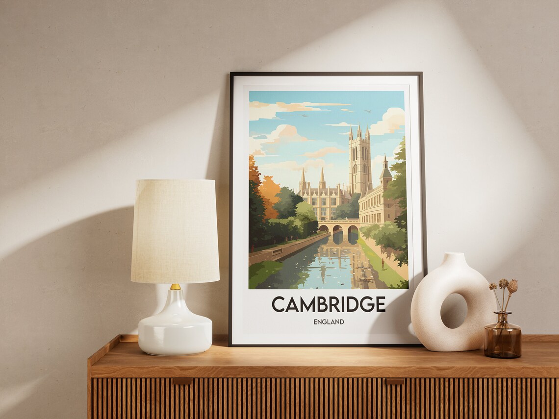Cambridge River Cam Stone Bridge Colleges England Travel Poster - Image 2