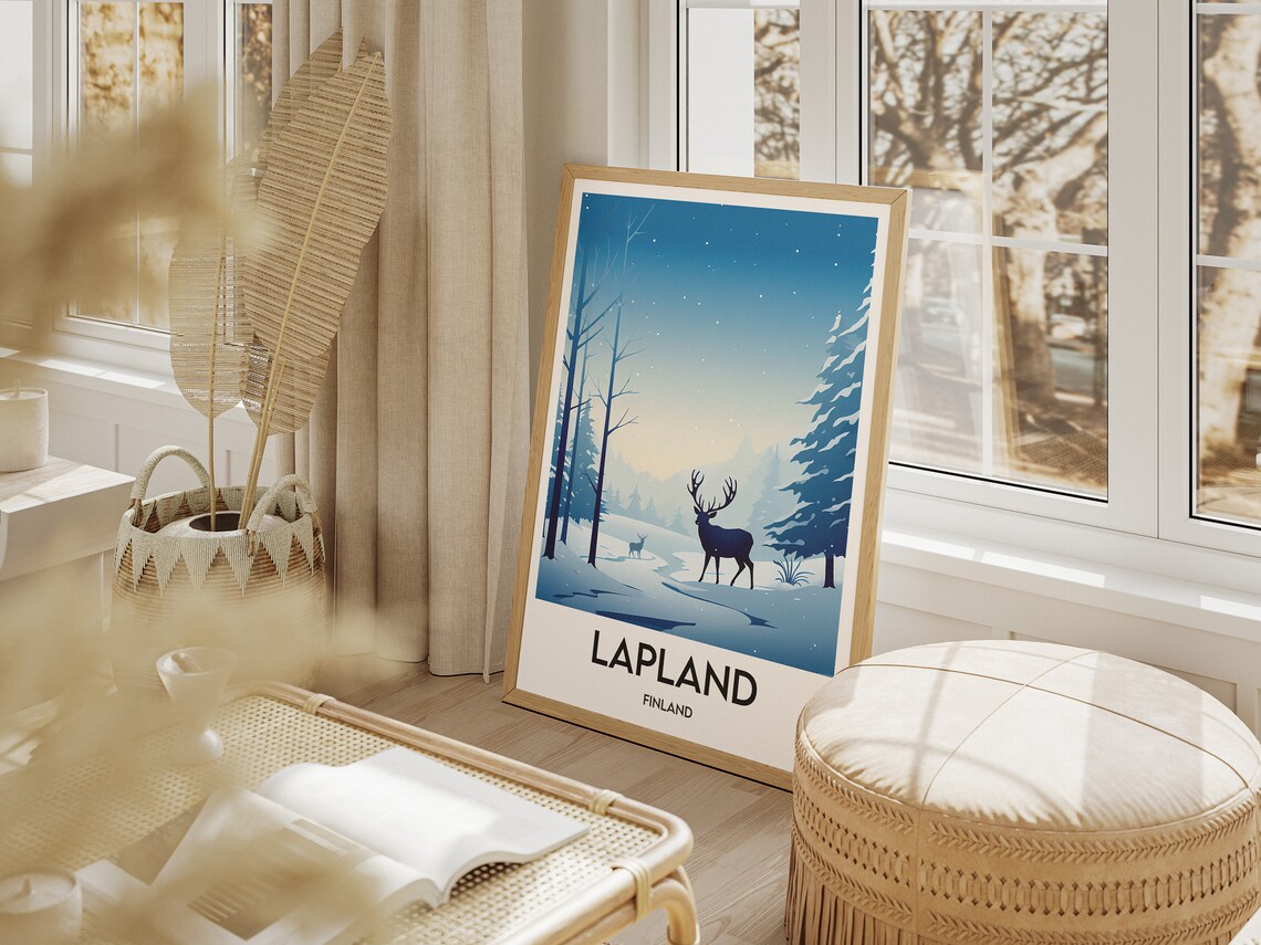 Lapland Finland Reindeer Snowy Forest Starry Night Travel Poster - Image 2