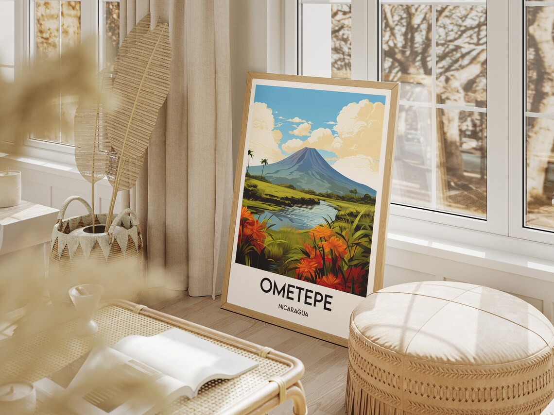 Ometepe Nicaragua Volcano River Tropical Flowers Travel Poster - Image 2