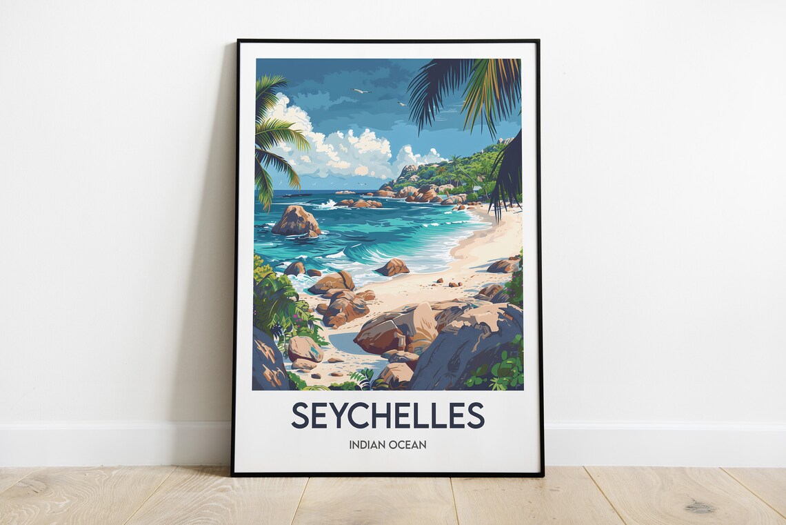 Seychelles Travel Poster, Place-Name Wall Art Print