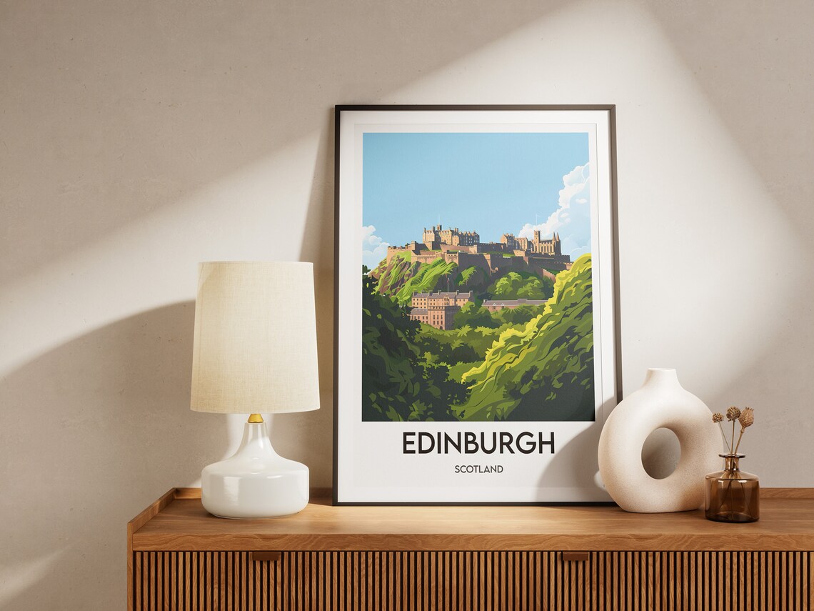 Edinburgh Castle Hilltop Green Hills Scotland City Travel Poster - Image 2