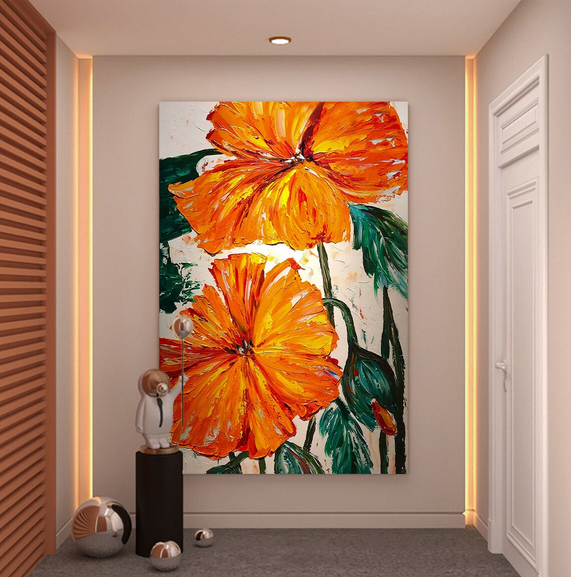Large Orange Poppy Flowers Impasto Floral Oil Painting Poster - Image 3