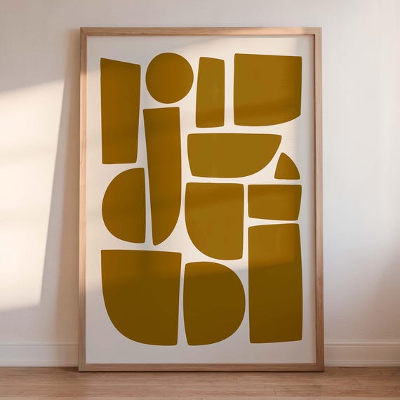 Gold Wall Art Geometric Posters Abstract Organic Minimalist Mid Century Modern