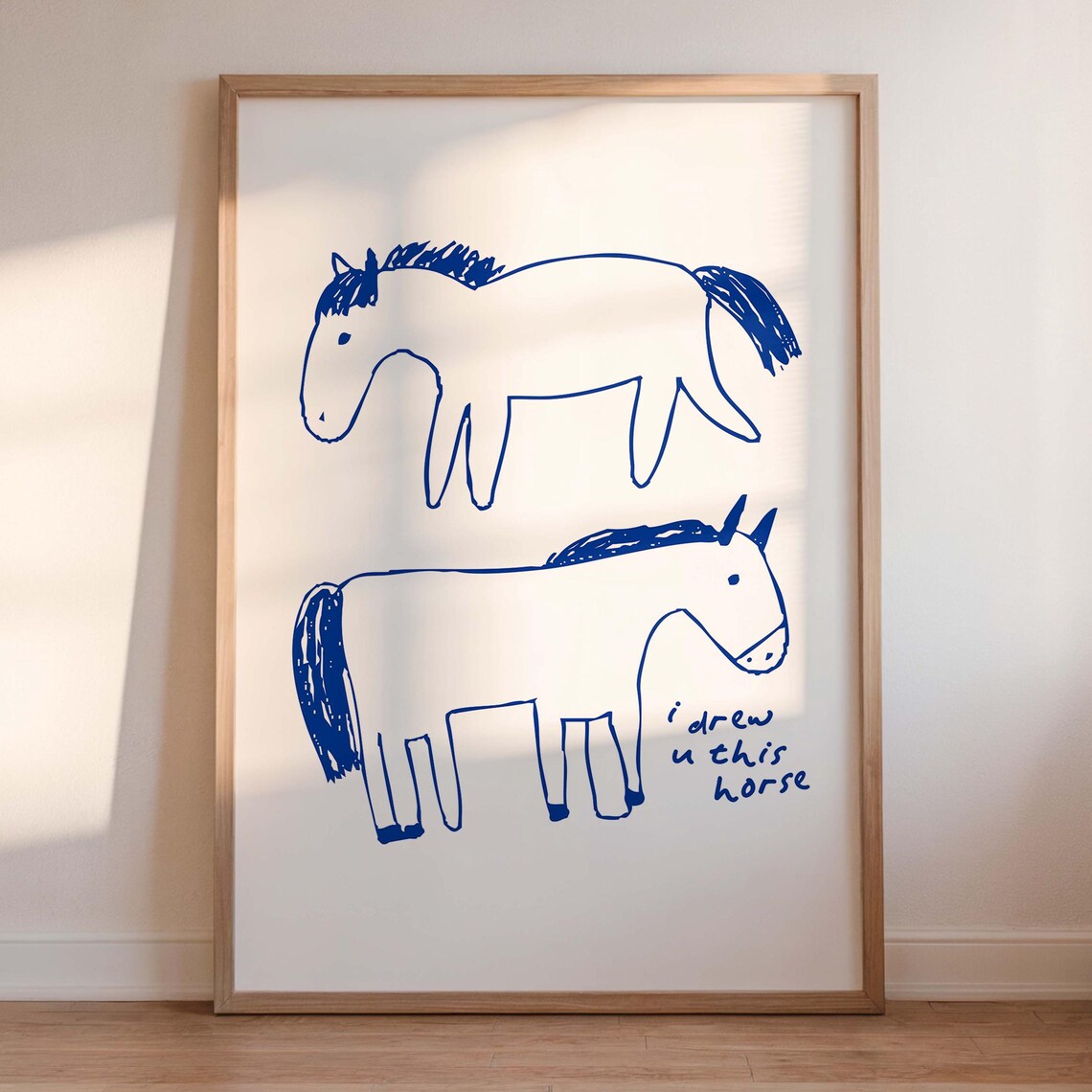 I Drew U This Horse Funny Blue Line Drawing Horse Sketch Poster