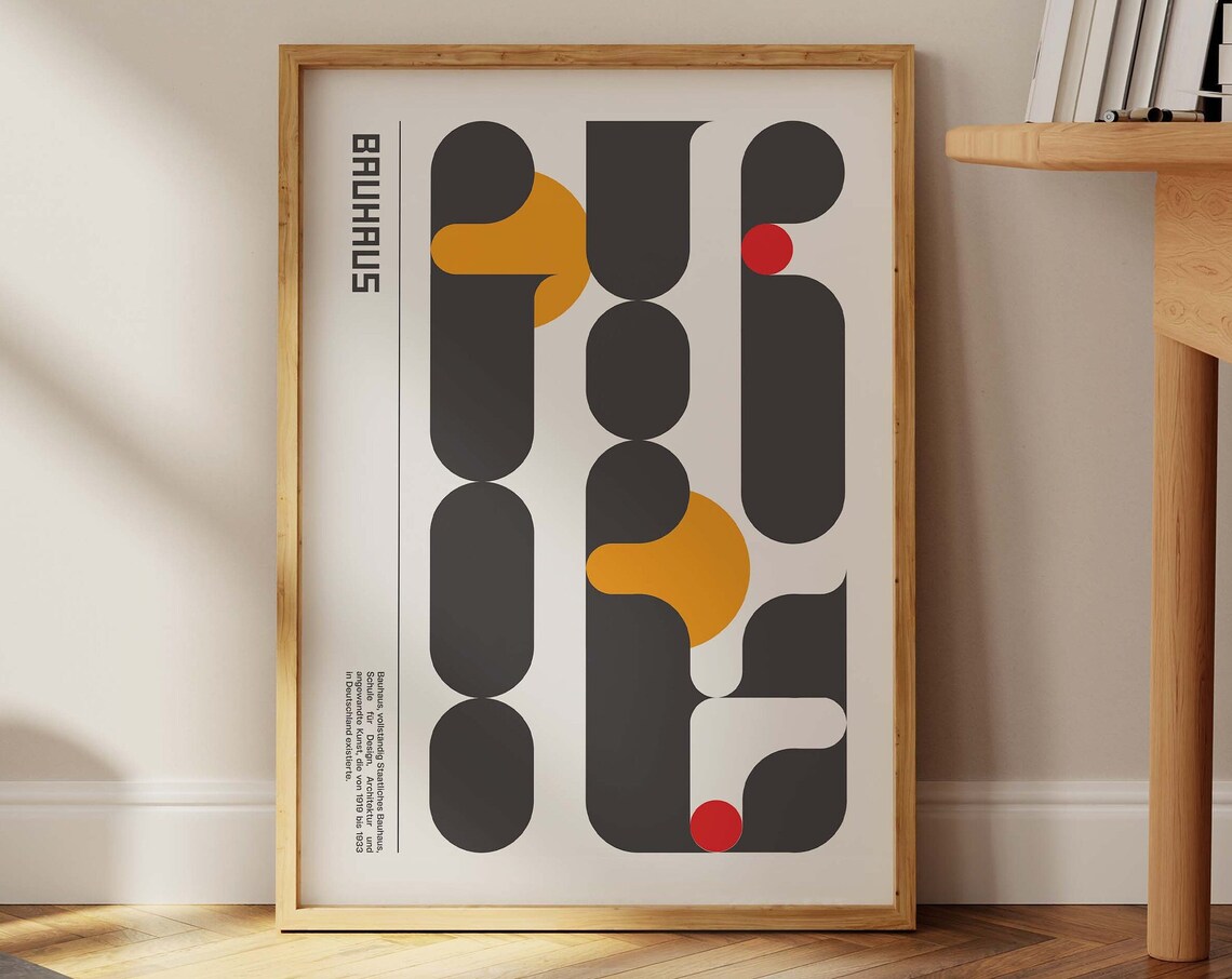 Bauhaus Vertical Abstract Poster Gray Pills with Orange Red Dots Art - Image 2