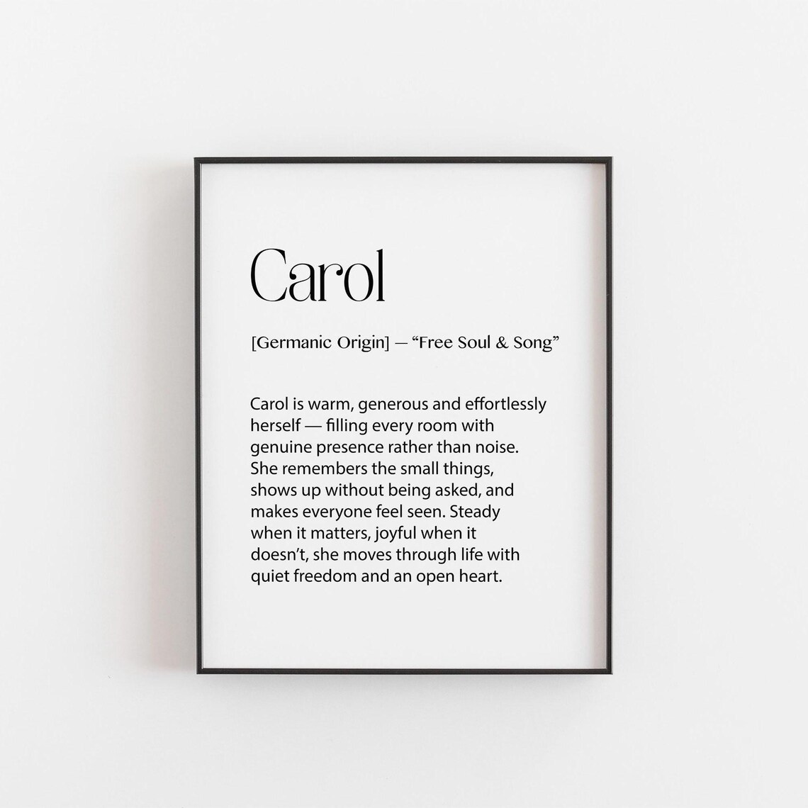 Carol Name Print Germanic Definition Gift Personalised Wall Art Birthday For Her Black White