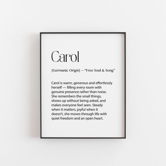 Carol Name Print Germanic Definition Gift Personalised Wall Art Birthday For Her Black White