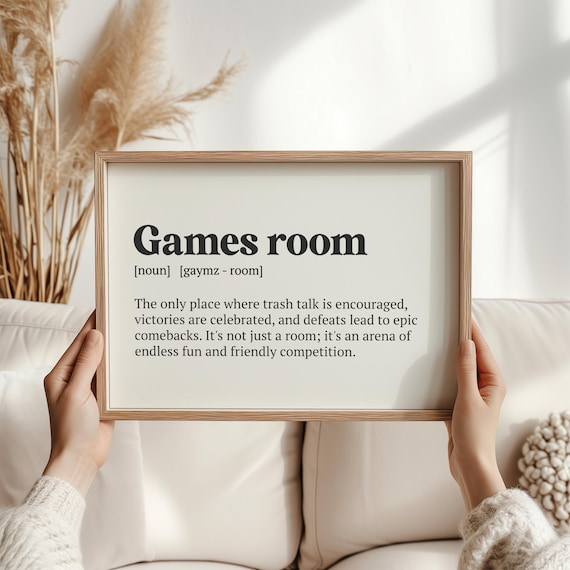 Games Room Definition Art Print, Playful Typography