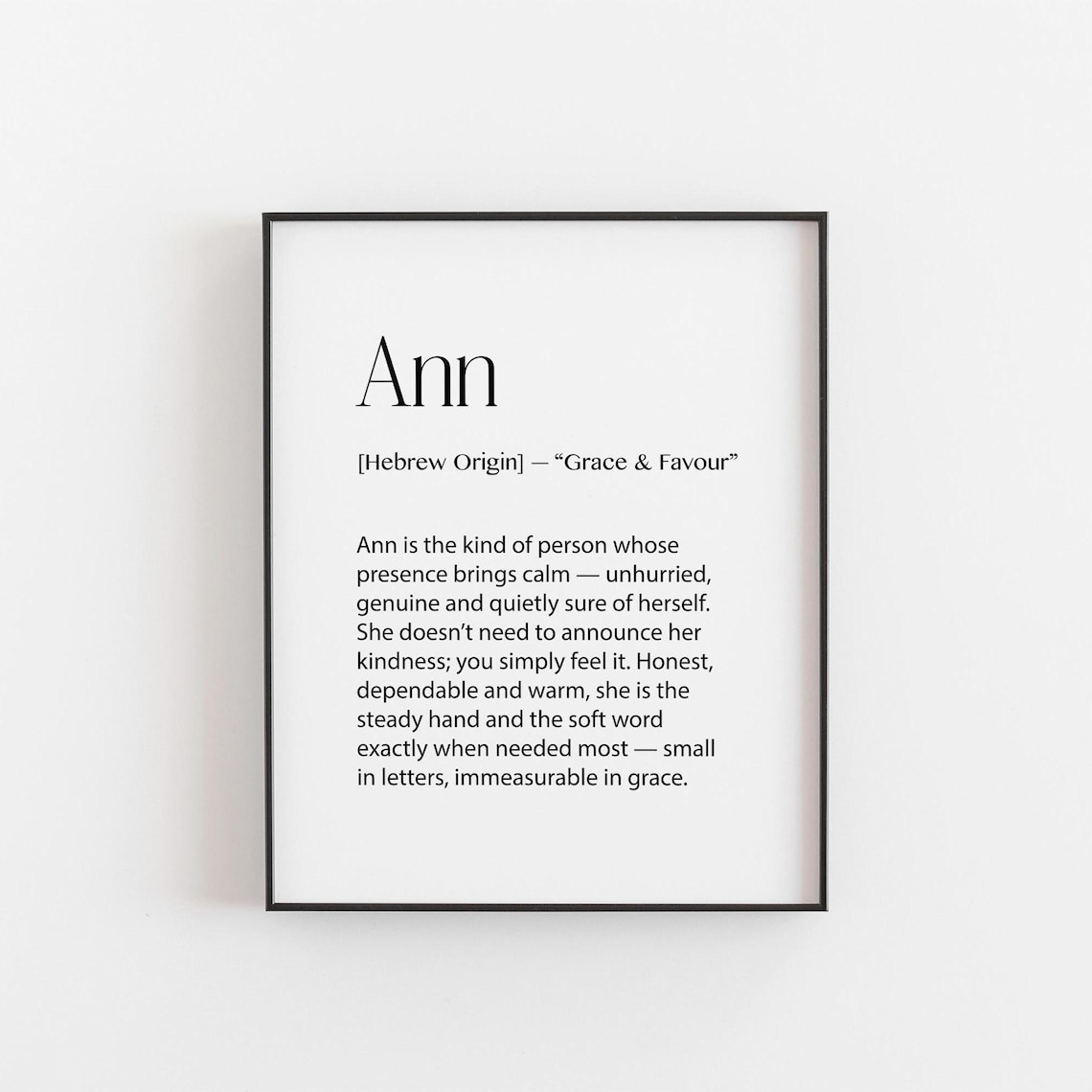 Ann Name Meaning Grace And Favour Hebrew Origin Minimalist Typography Poster