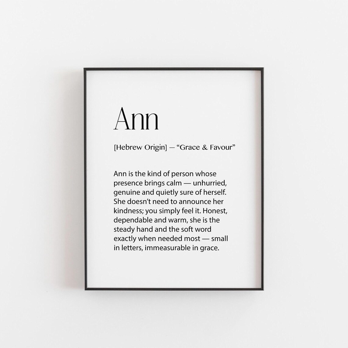 Ann Name Print Hebrew Definition Gift Personalised Wall Art Birthday For Her Black White