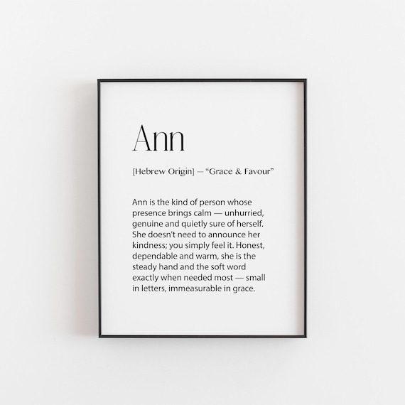 Ann Name Meaning Grace And Favour Hebrew Origin Minimalist Typography Poster
