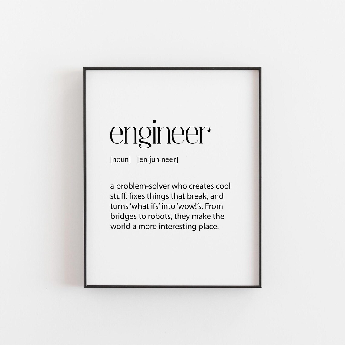 Engineer Definition Print Creative Problem Solver Wall Art Engineering Gift Stem Decor Office Typography Engineer Room Decor
