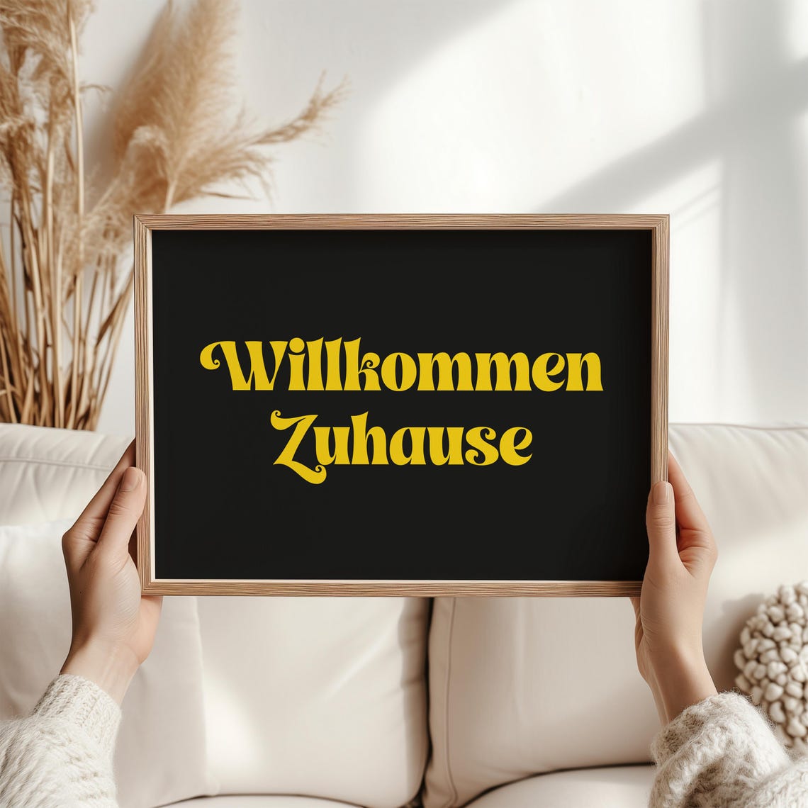 Willkommen Zuhause German Warm Welcome Home Retro Yellow Poster