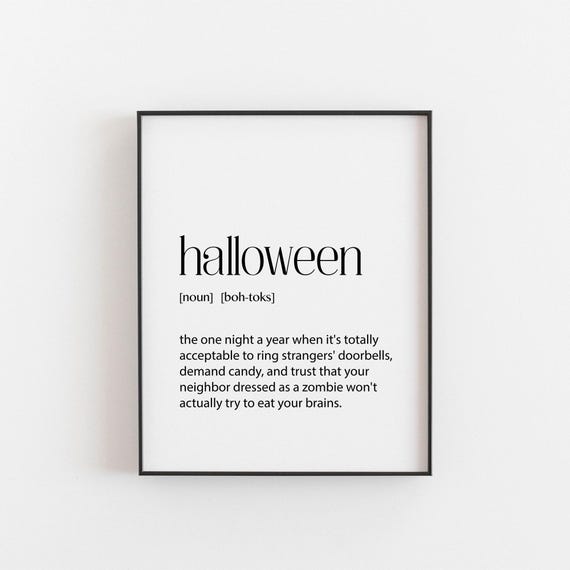 Halloween Print Dictionary Funny Wall Art House Party Decor Hallway A2 A3 A4 A5 11x14