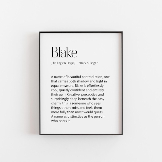 Blake Name Meaning Old English Personalized Baby Shower Gift Poster