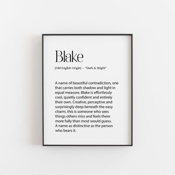 Blake Name Print Personalised Meaning Gift Typography Wall Art Baby Shower
