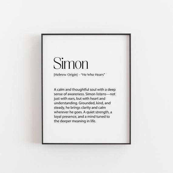 Simon Name Meaning Print He Who Hears Wall Art Hebrew Origin Gift Calm Thoughtful Decor Nursery Office Minimalist Poster