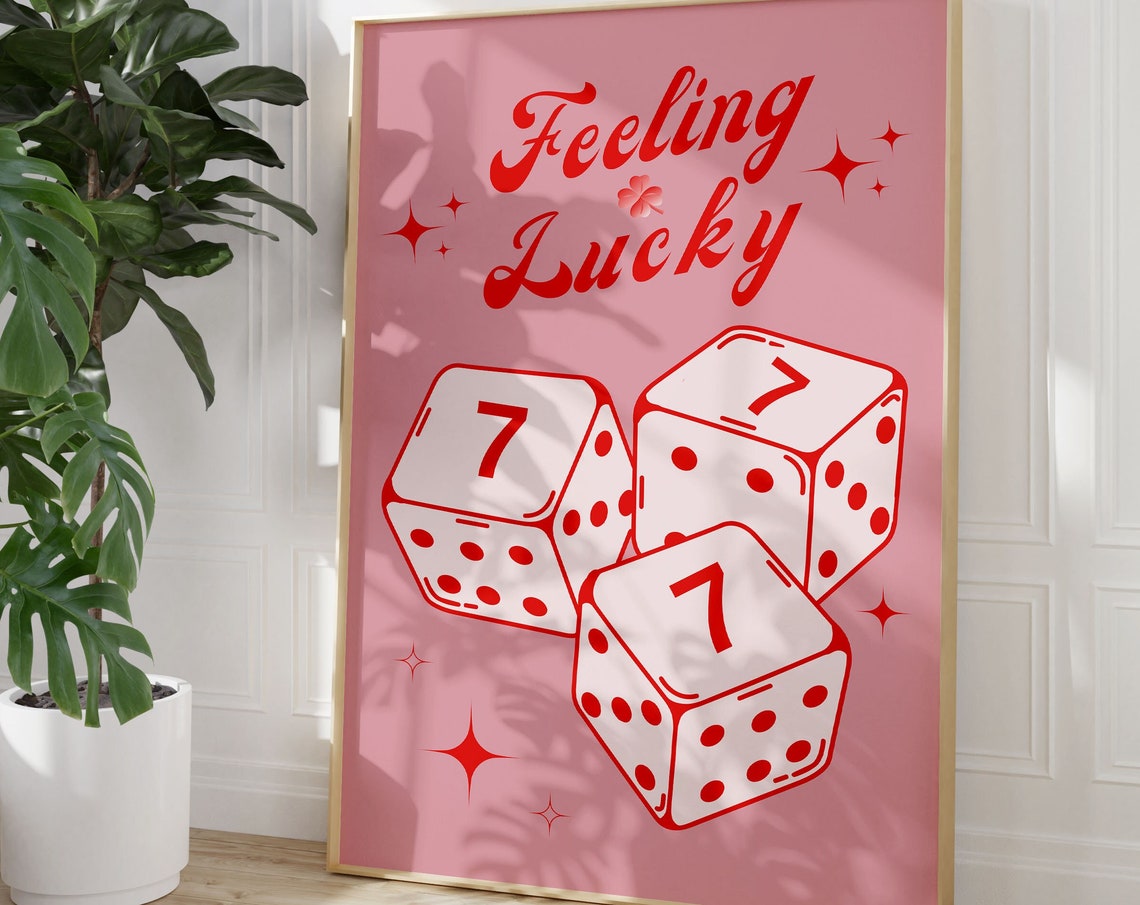Feeling Lucky Red Dice Lucky Seven Retro Casino Style Wall Poster