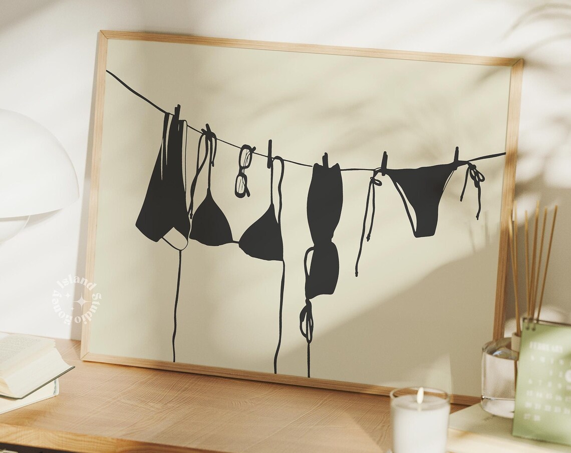 Black Bikini Coastal Cowgirl Poster, Trendy Girly Decor