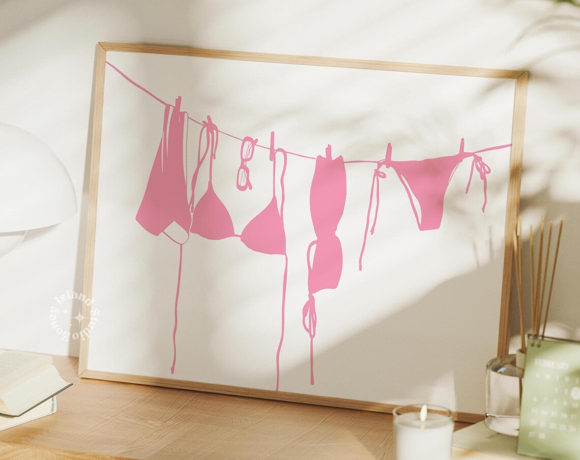Pink Bikini Art Print, Coastal Cowgirl Poster