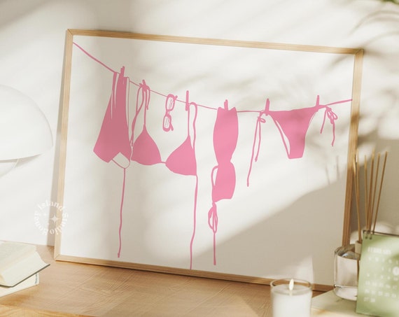 Pink Bikini Art Print, Coastal Cowgirl Poster