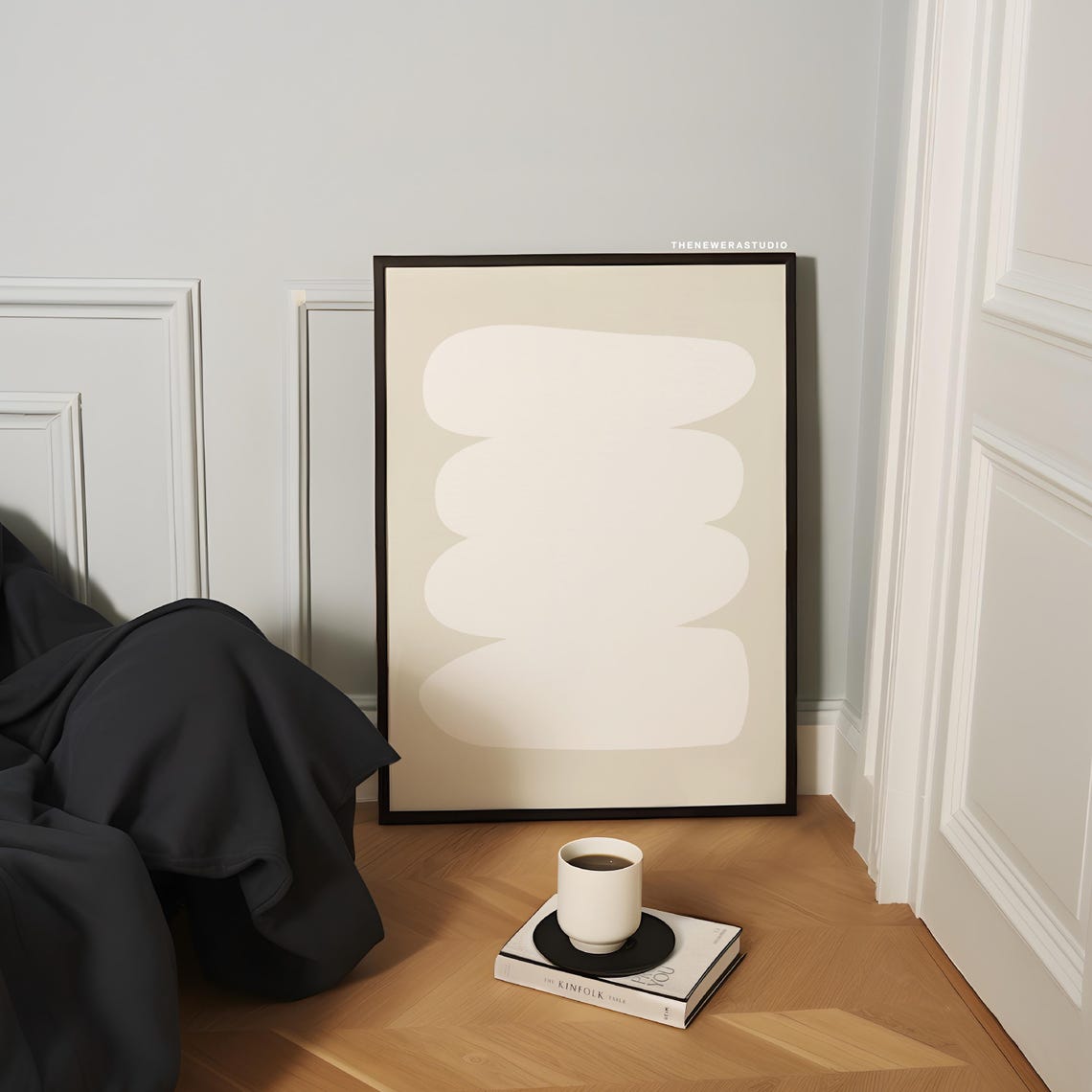 Beige and White Stacked Soft Organic Shapes Abstract Decor Poster