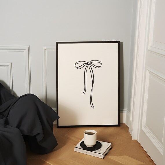 Black Bow Outline Minimalist Line Drawing Feminine Chic Poster