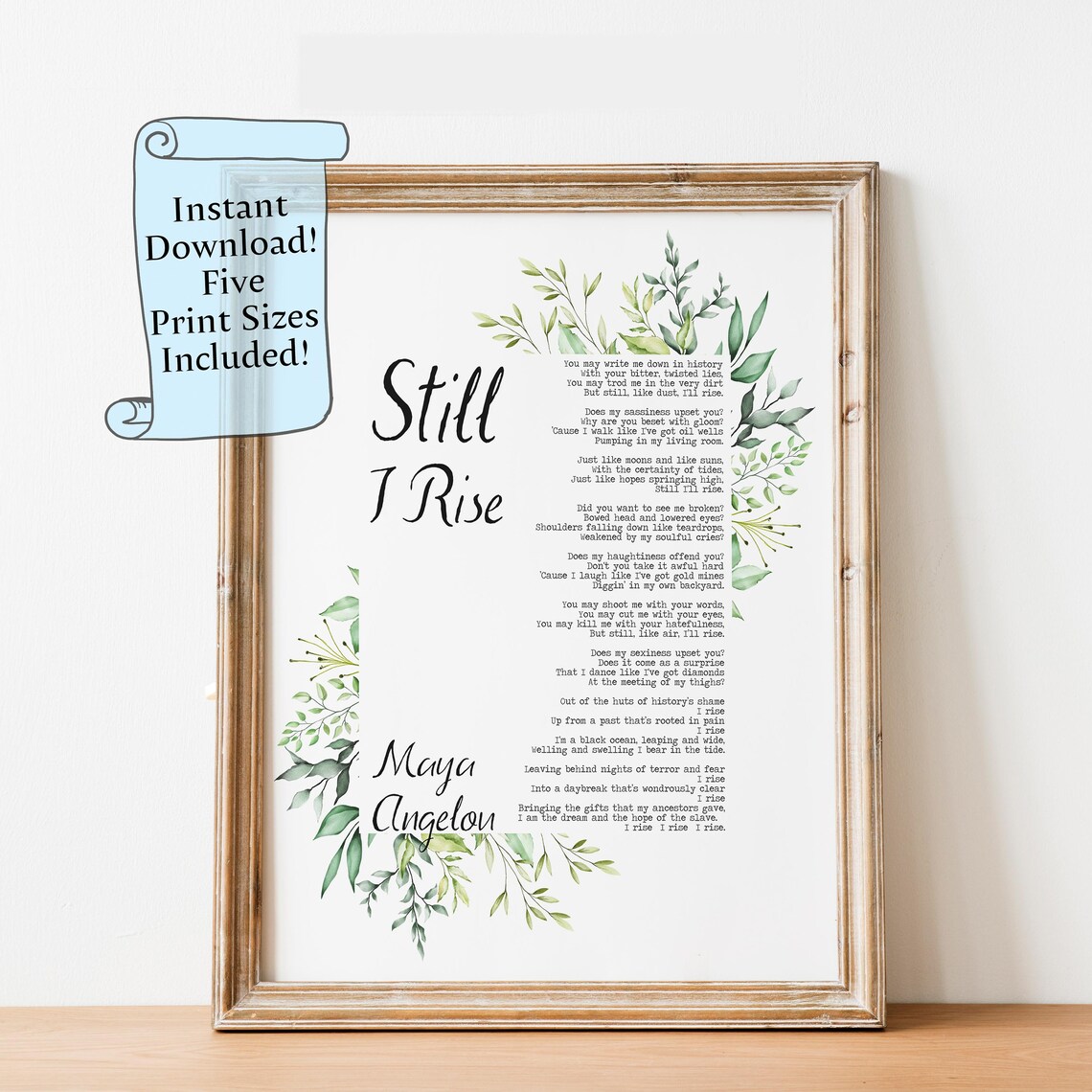 Still I Rise Poem by Maya Angelou, Art Print