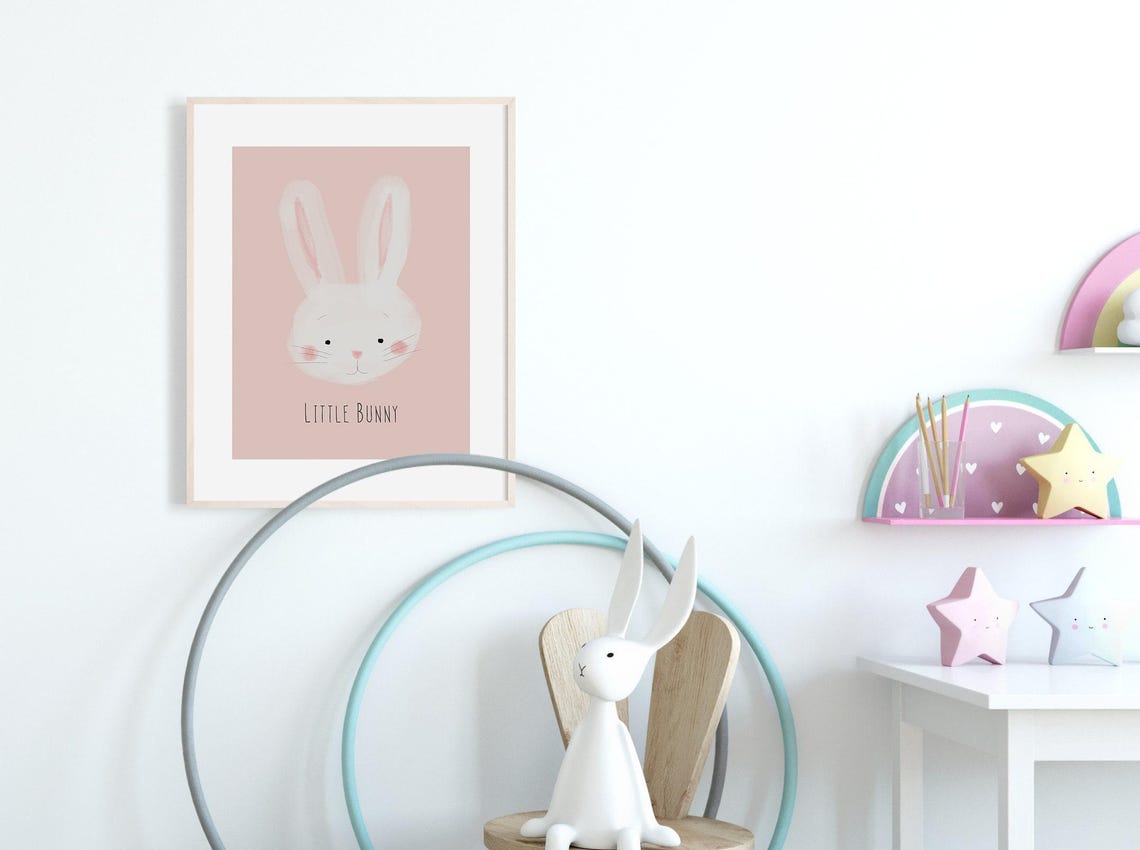 Little Bunny Face White Rabbit Cute Blush Pink Nursery Poster - Image 3