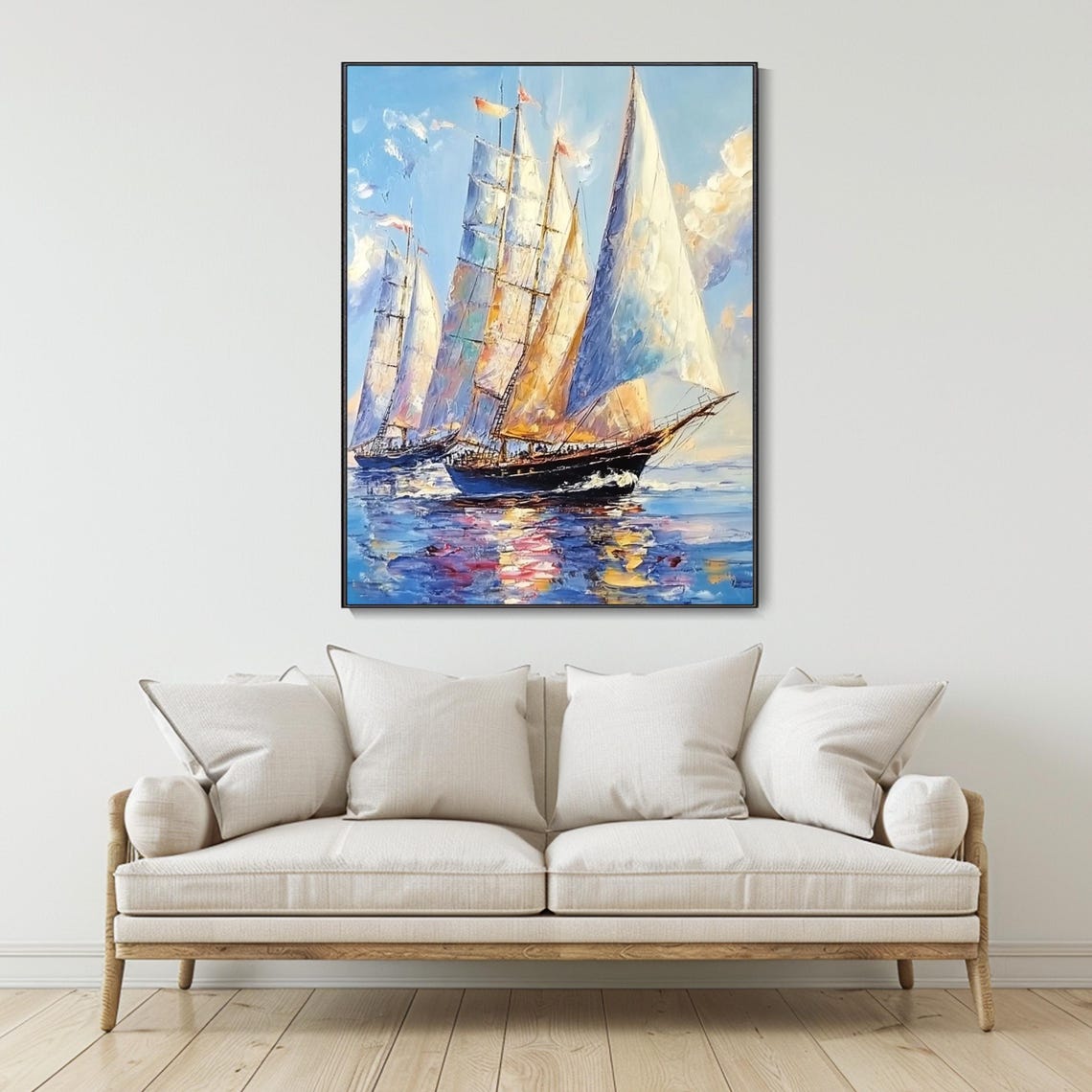 Tall Sailing Ships with Full Sails Blue Sea Nautical Scene Art Poster - Image 3