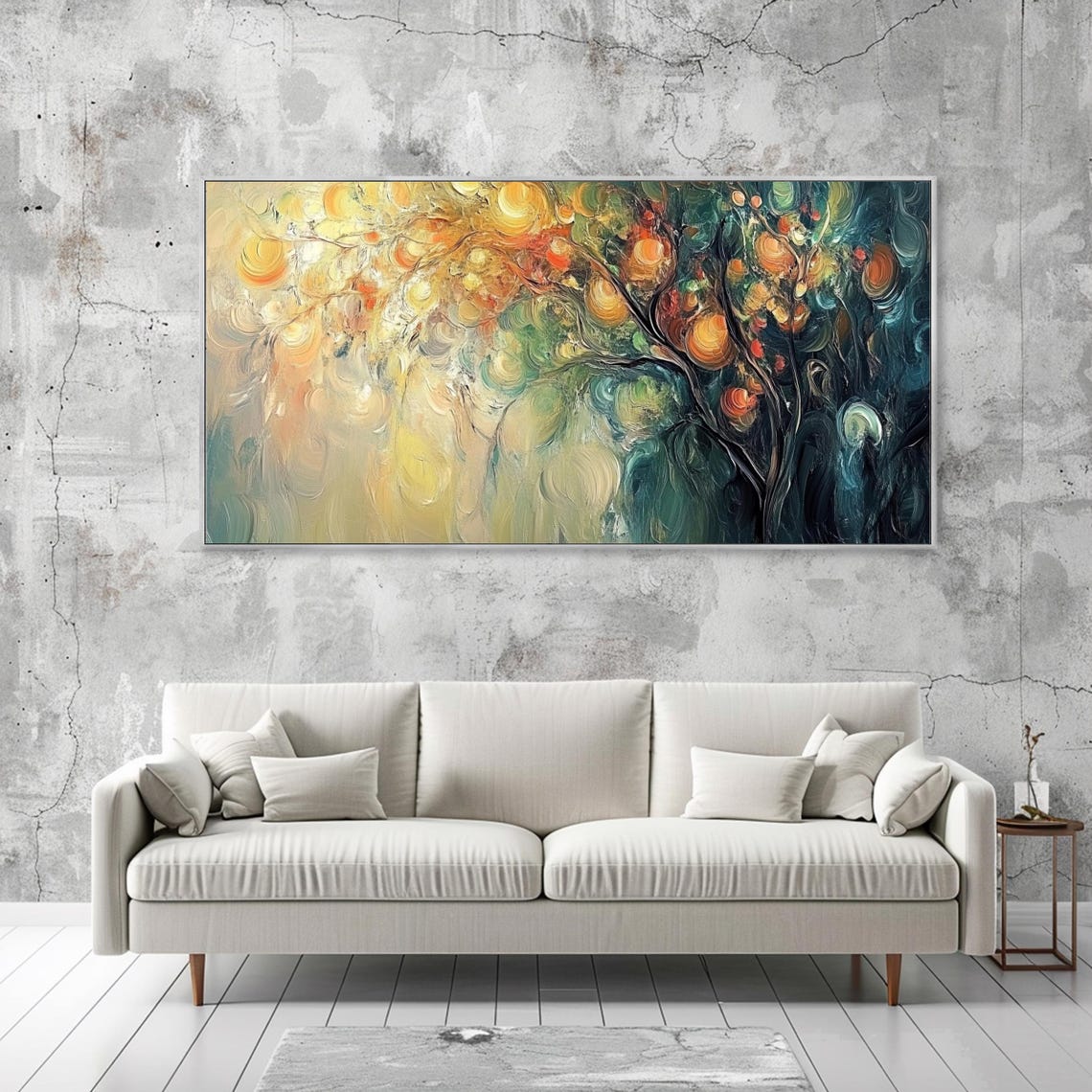 Abstract Swirling Tree Orange Gold Teal Impasto Modern Poster - Image 2