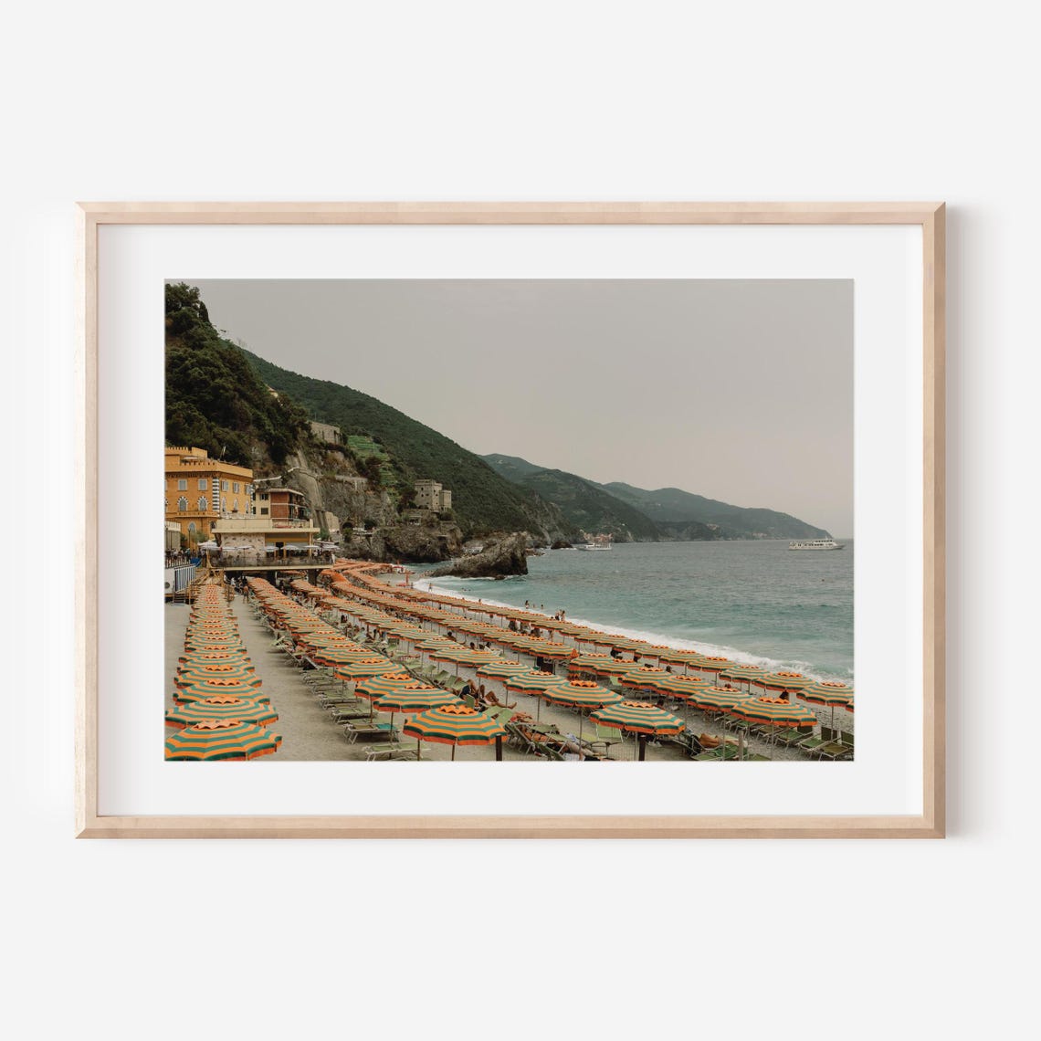Striped Beach Umbrellas on a Sunny Italian Riviera Beach Poster