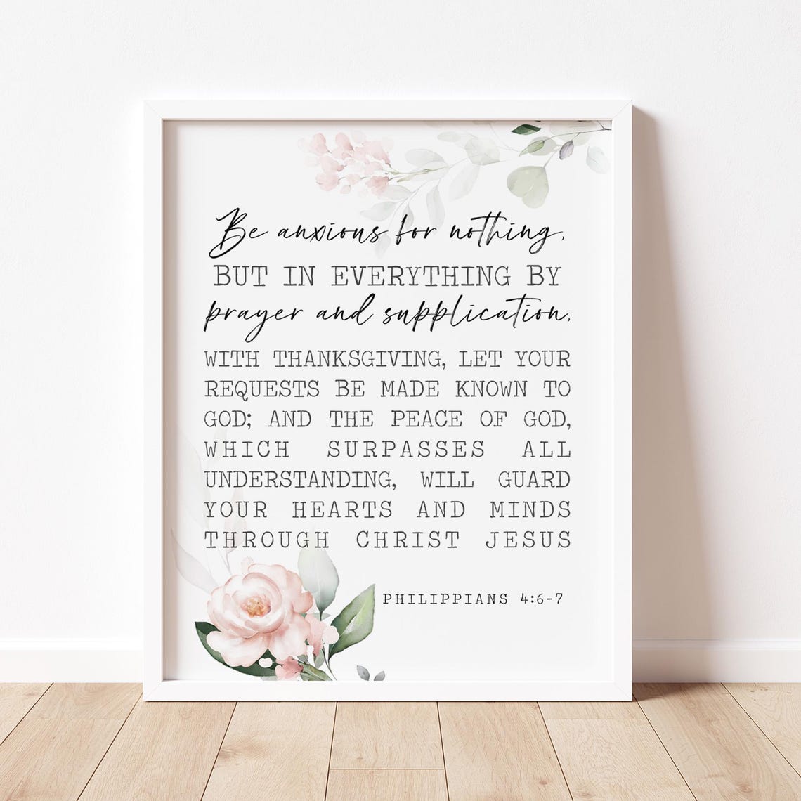 Be Anxious For Nothing Philippians 4 Bible Verse Pink Floral Wall Art
