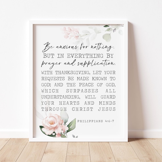 Be Anxious For Nothing Philippians 4 Bible Verse Pink Floral Wall Art